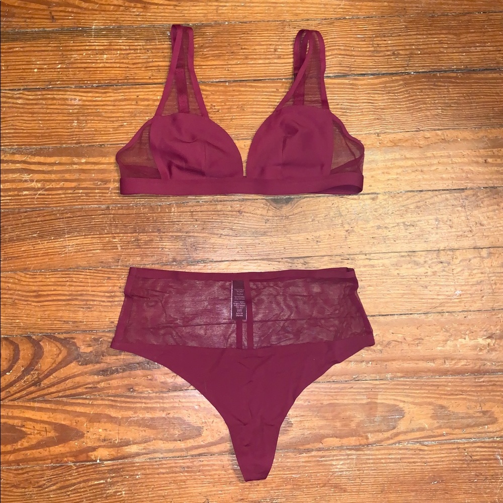 Victoriaβs Secret Mesh Plunge Bralette and High Waist Thong Panty Matching Set